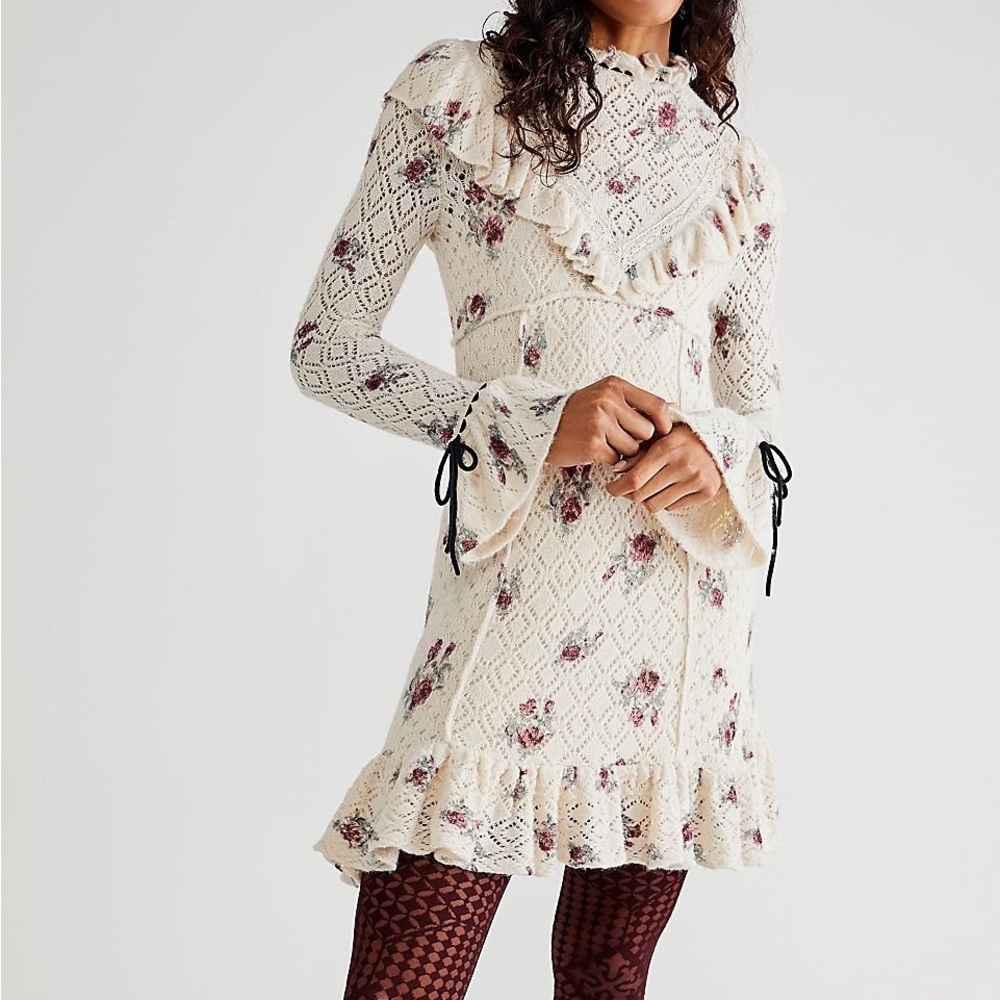 Free People Rose Petal Mini Dress in Cream